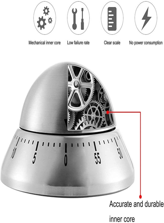 Leeonz 1PCS Kitchen Timer Cute Manual, Stainless Steel Metal Mechanical Visual Countdown Cooking Timer with Loud Alarm for Kitchen Cooking Baking Sports Kids (Saucher Shape) - Image 2